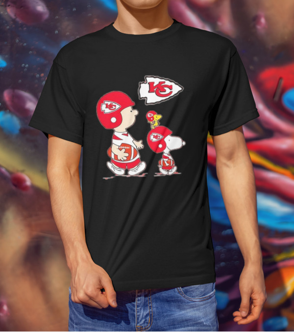 Peanuts Characters In Kansas City Chiefs Football Gear With KC T-Shirt