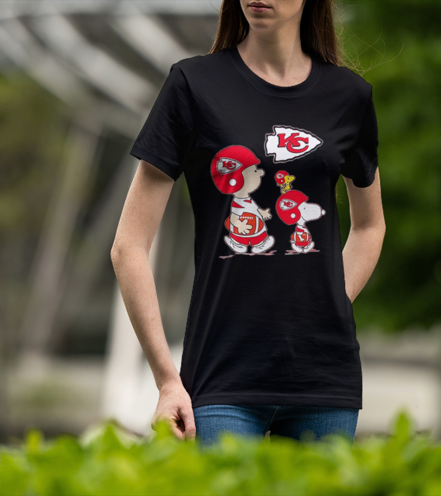 Peanuts Characters In Kansas City Chiefs Football Gear With KC T-Shirt