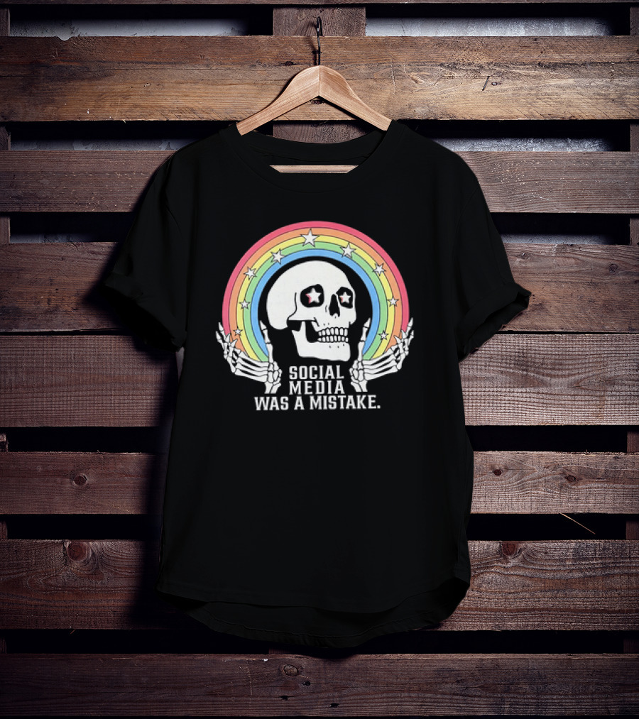 Skull Social Media Was A Mistake Rainbow Retro Stars T-Shirt
