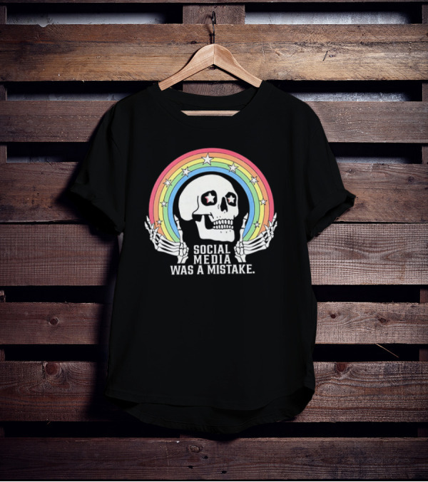 Skull Social Media Was A Mistake Rainbow Retro Stars T-Shirt