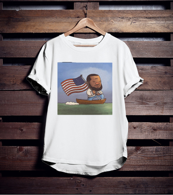LeBron James LeCaptain America Cartoon Rowing With Flag T-Shirt