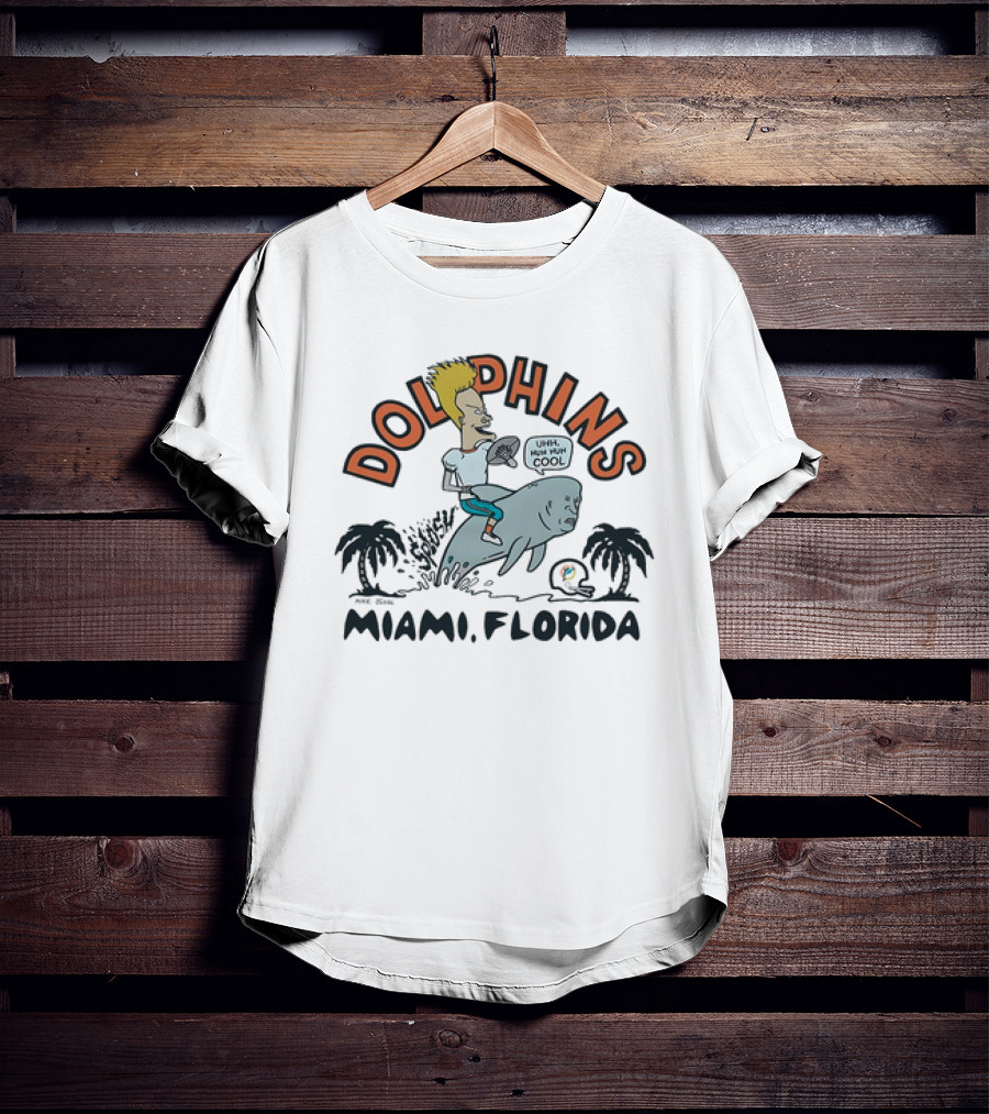 Beavis And Butt-Head Riding Dolphin Miami Florida Dolphins Uhh Huh Huh Cool T-Shirt