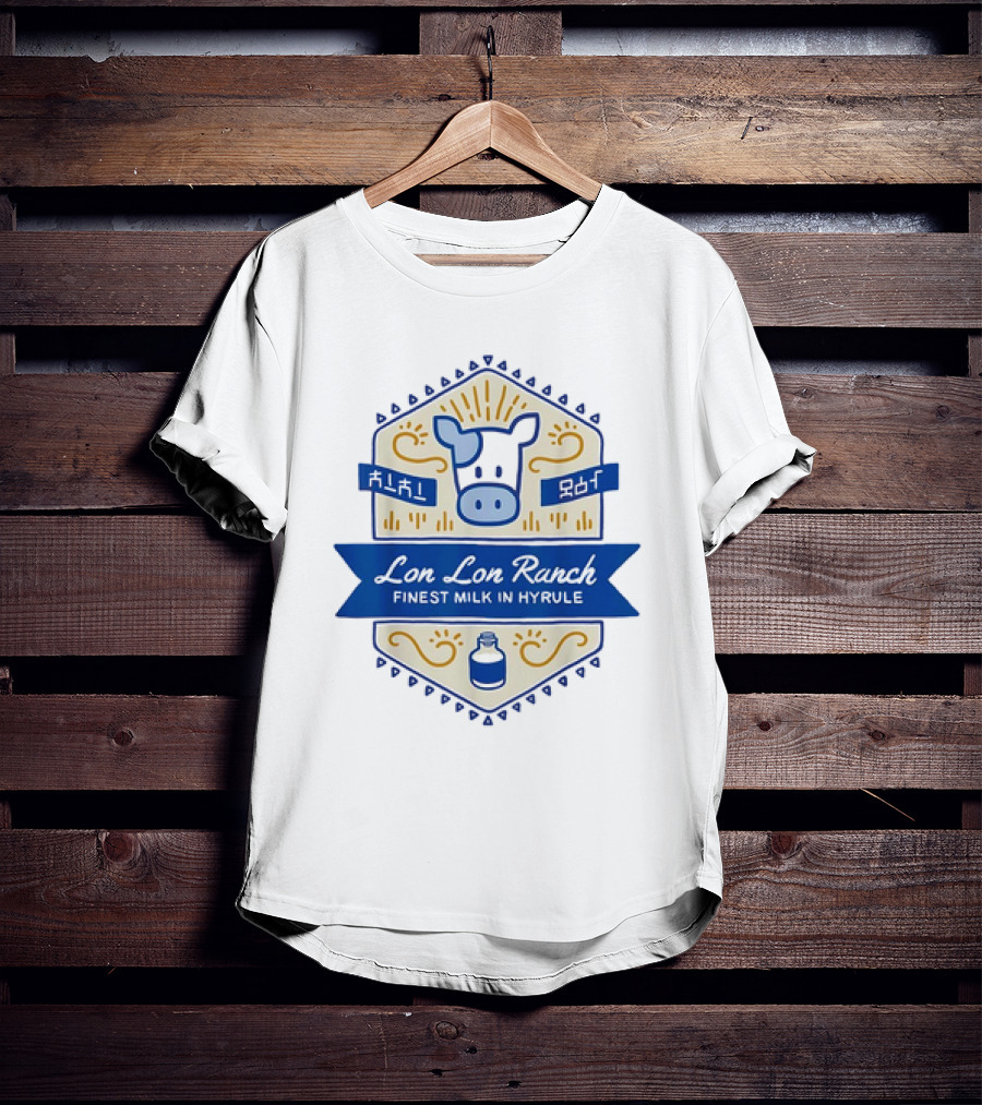 Lon Lon Ranch Cow Emblem Finest Milk In Hyrule Badge Hylian Text T-Shirt