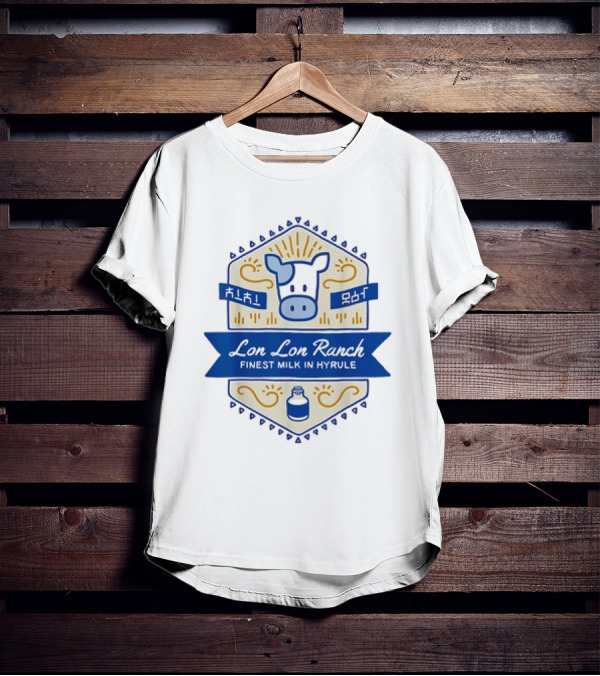 Lon Lon Ranch Cow Emblem Finest Milk In Hyrule Badge Hylian Text T-Shirt