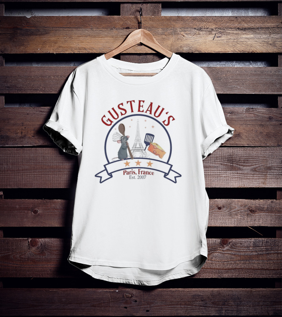 Gusteau’s Paris France Est 2007 Eiffel Tower Rat And Cheese Cooking Spoon T-Shirt