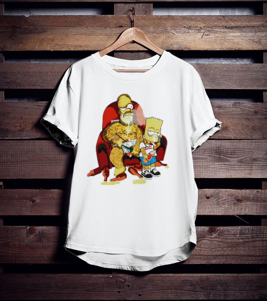 Homer Simpson Bart Simpson Gangster Smoking Money Sitting Chair T-Shirt