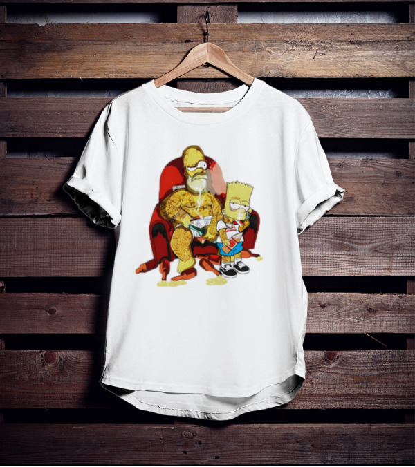 Homer Simpson Bart Simpson Gangster Smoking Money Sitting Chair T-Shirt