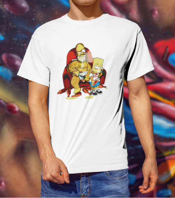 Homer Simpson Bart Simpson Gangster Smoking Money Sitting Chair T-Shirt