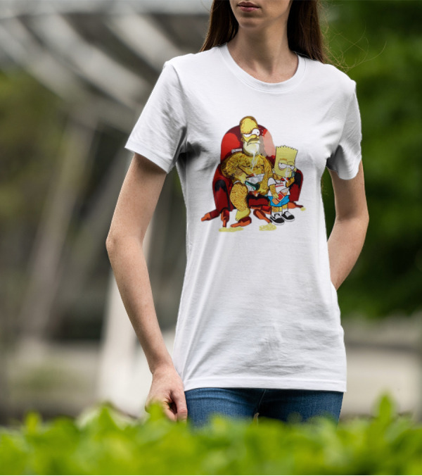 Homer Simpson Bart Simpson Gangster Smoking Money Sitting Chair T-Shirt
