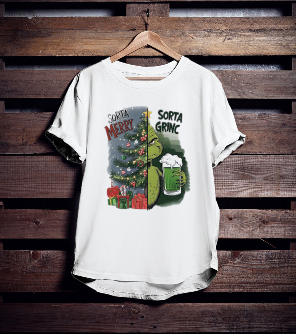 Sorta Merry Sorta Grinch Christmas Tree And Green Drink T-Shirt