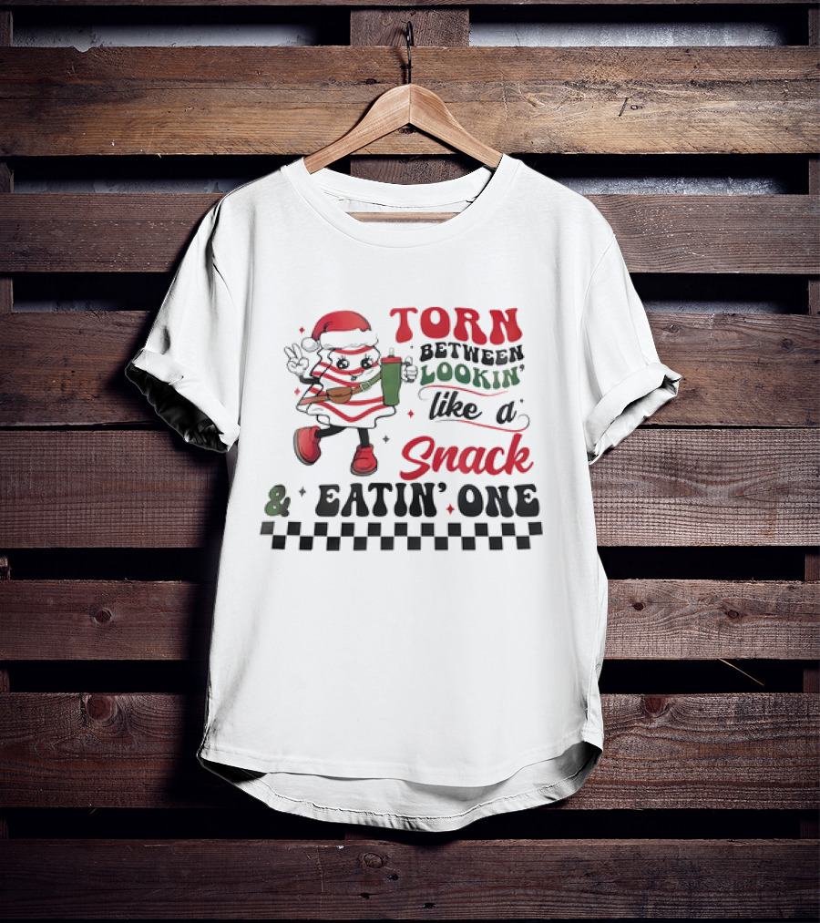 Torn Between Lookin’ Like A Snack And Eatin’ One Christmas Santa Checkered T-Shirt