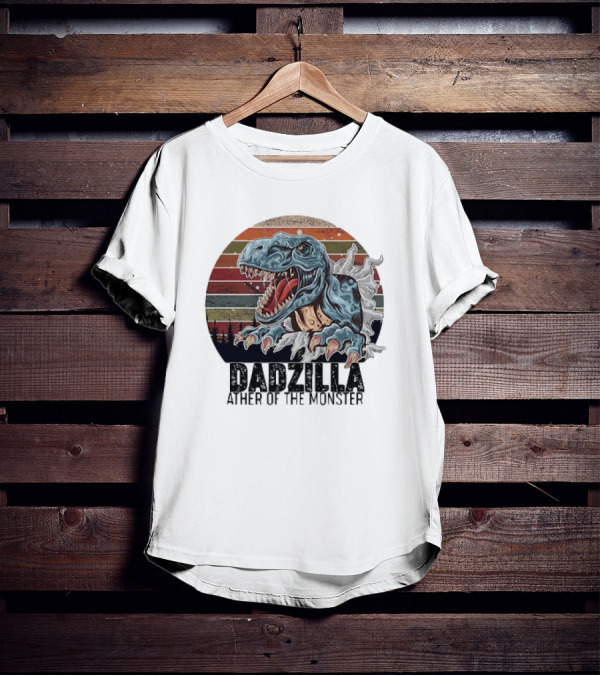 Dadzilla Ather Of The Monster Vintage Dinosaur Retro Stripes T-Shirt