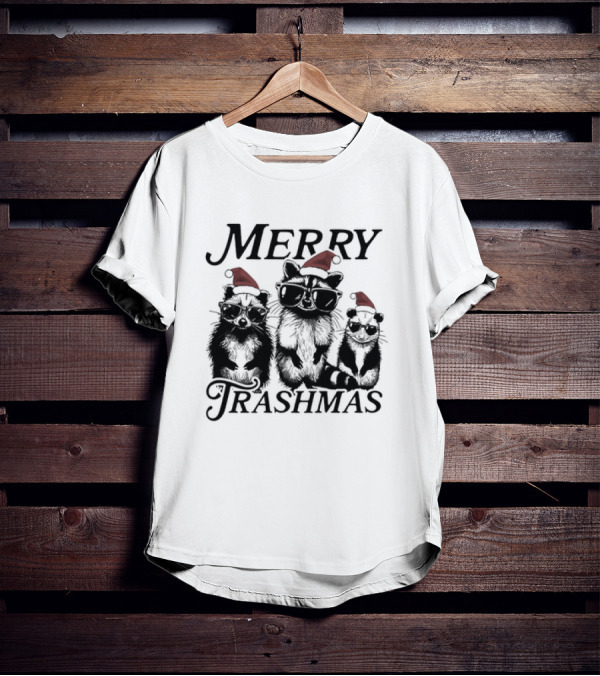 Merry Trashmas Raccoons In Santa Hats With Sunglasses Christmas T-Shirt