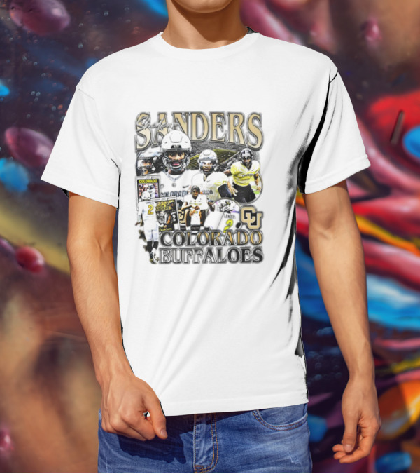 Sanders Colorado Buffaloes Football Collage With Athletic Imagery And Jersey Number 2 T-Shirt