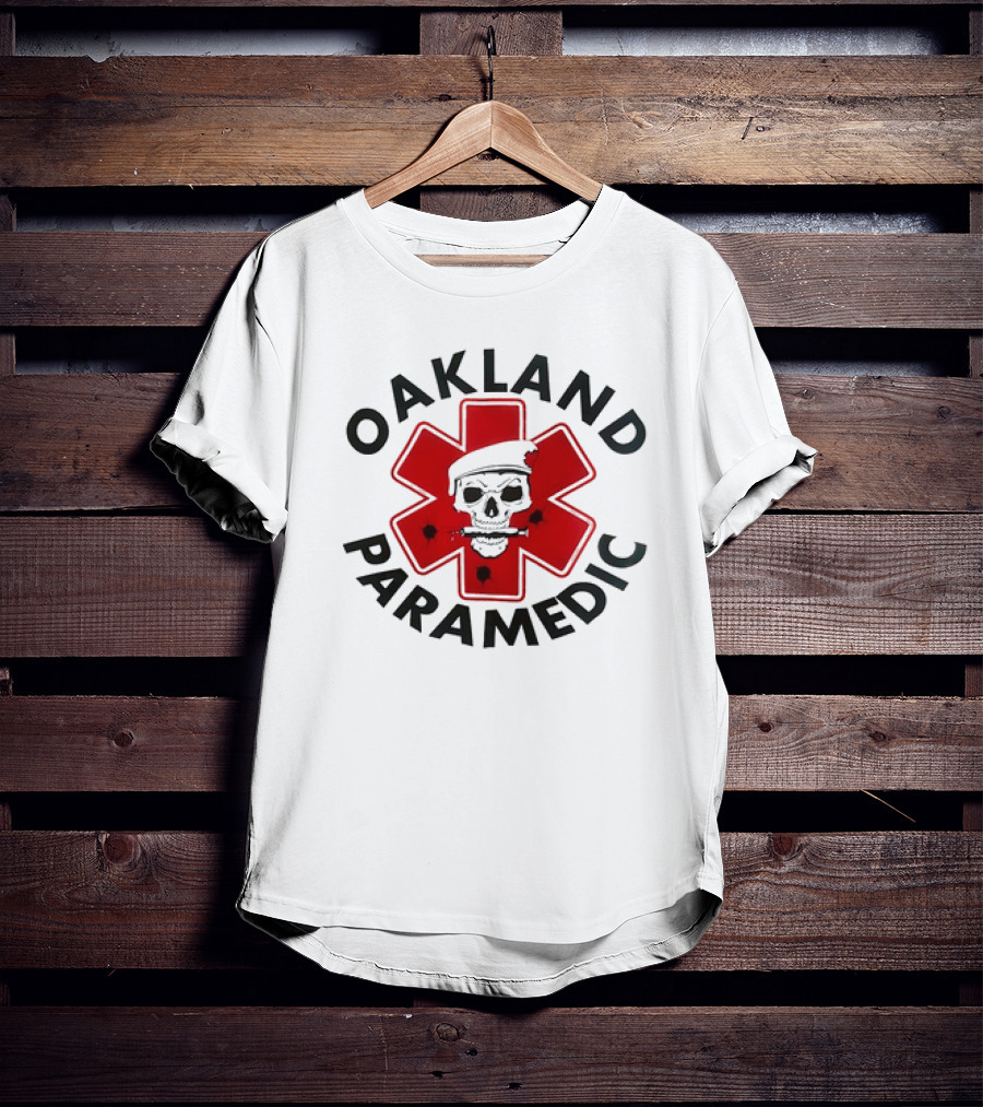 Oakland Paramedic Skull With Santa Hat And Red Cross T-Shirt