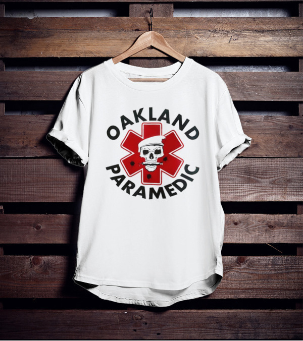 Oakland Paramedic Skull With Santa Hat And Red Cross T-Shirt