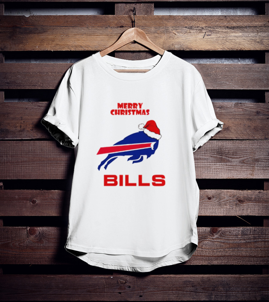 Merry Christmas Bills Santa Hat Logo Football Fan Gear T-Shirt