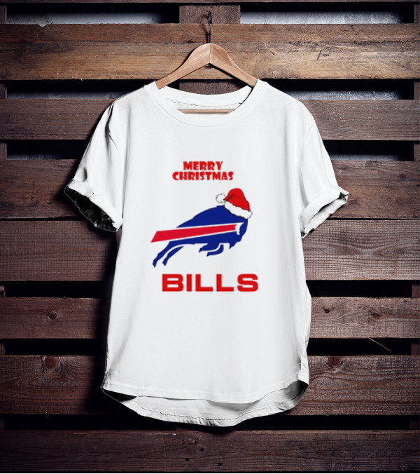 Merry Christmas Bills Santa Hat Logo Football Fan Gear T-Shirt