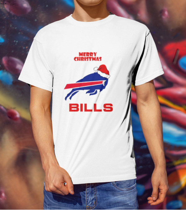 Merry Christmas Bills Santa Hat Logo Football Fan Gear T-Shirt