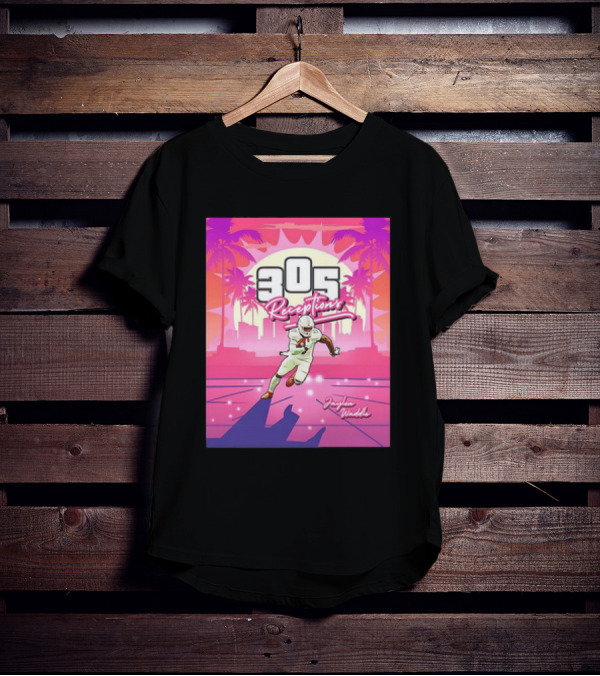 Jaylen Waddle 305 Receptions Miami Dolphins Tropical Sunset Scene T-Shirt