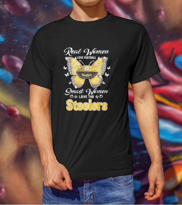 Real Women Love Football Smart Women Love The Steelers Football Butterfly T-Shirt