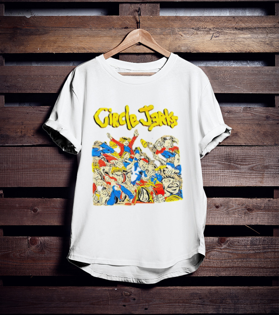 Circle Jerks Cartoon Energetic Crowd Scene With Vibrant Characters T-Shirt