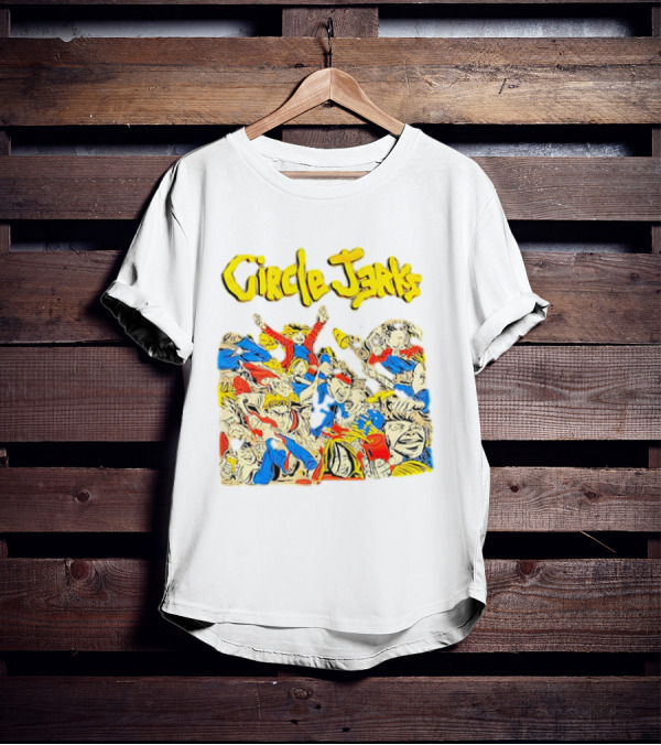 Circle Jerks Cartoon Energetic Crowd Scene With Vibrant Characters T-Shirt