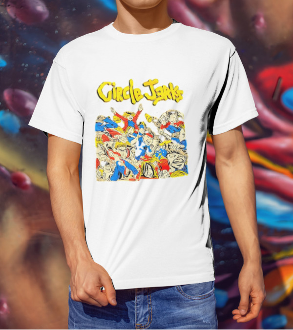 Circle Jerks Cartoon Energetic Crowd Scene With Vibrant Characters T-Shirt
