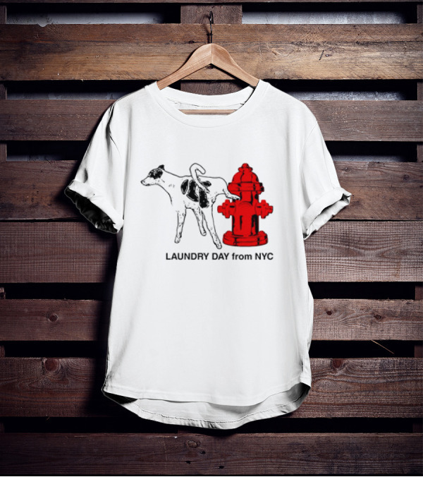 NYC Humorous Dog And Fire Hydrant Laundry Day Scene T-Shirt