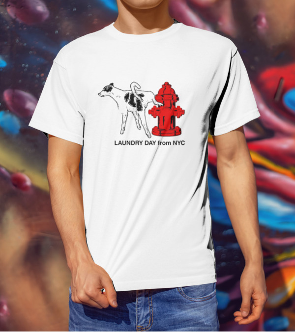 NYC Humorous Dog And Fire Hydrant Laundry Day Scene T-Shirt