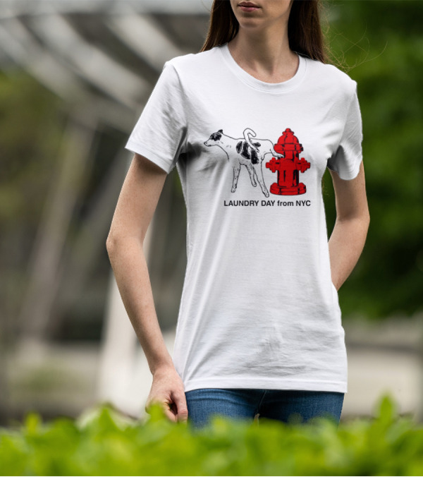 NYC Humorous Dog And Fire Hydrant Laundry Day Scene T-Shirt