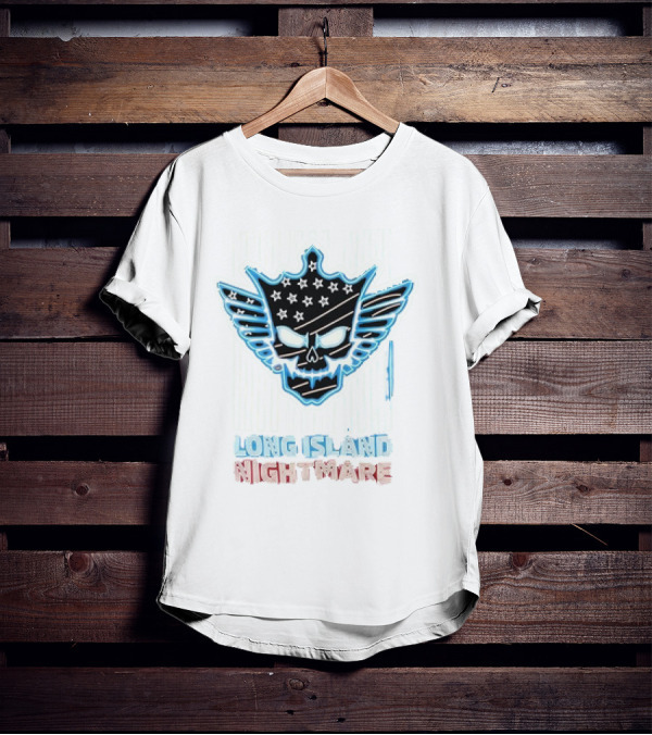 Long Island Nightmare Skull Stars Wings WWE T-Shirt