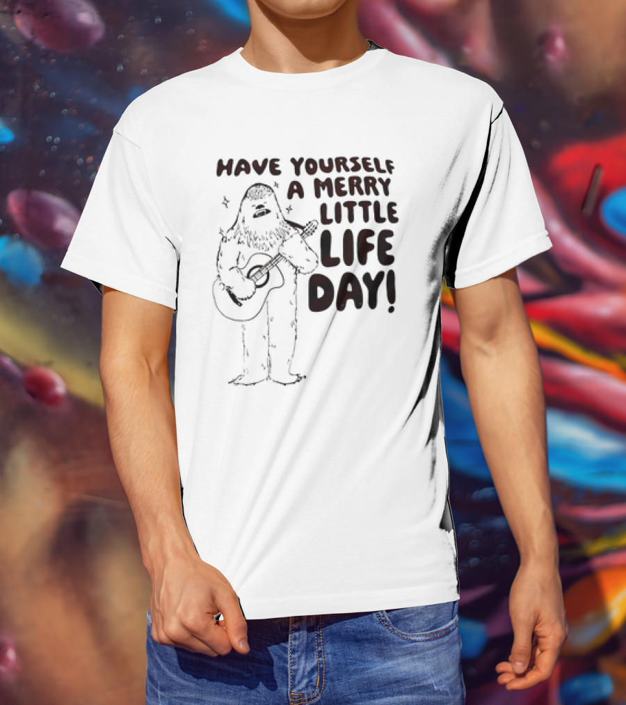 Bigfoot Have Yourself A Merry Little Life Day Playing Guitar T-Shirt