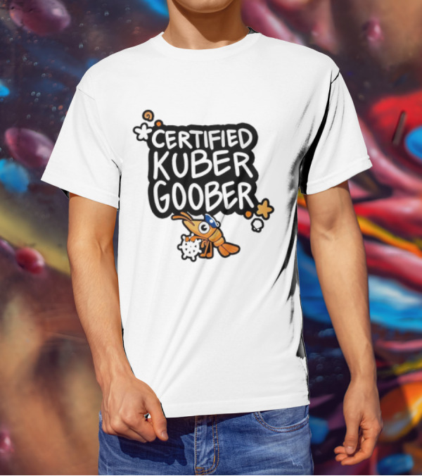 Certified Kuber Goober Kubernetes Shrimp Character With Clouds And Stars T-Shirt