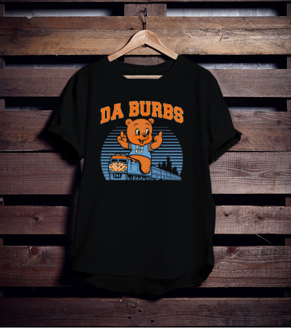 Da Burbs Train Chicago Bears Football Bear With Train Scene T-Shirt
