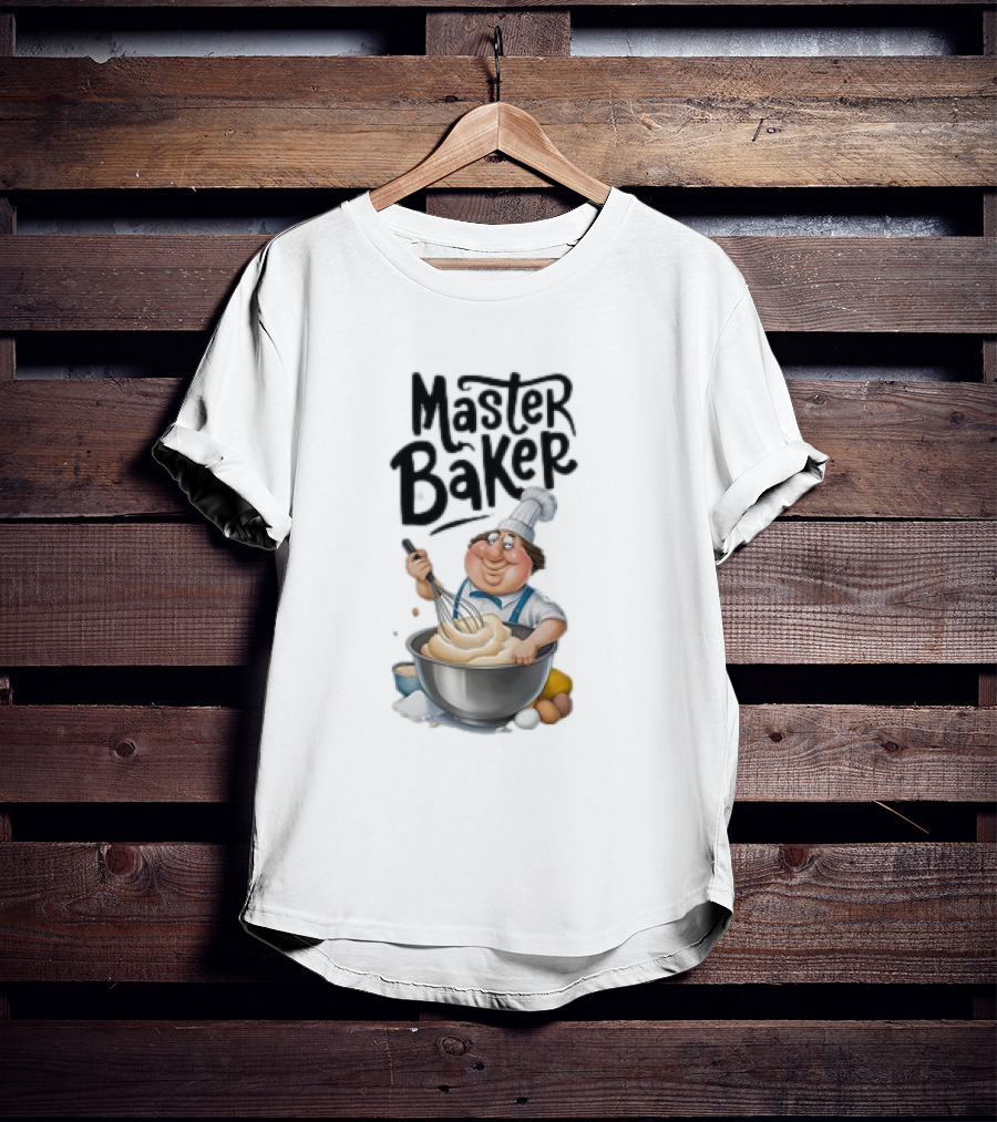 Master Baker Caricature Whisking Dough Enthusiastically T-Shirt
