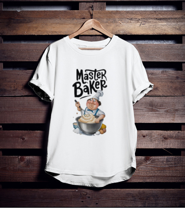 Master Baker Caricature Whisking Dough Enthusiastically T-Shirt