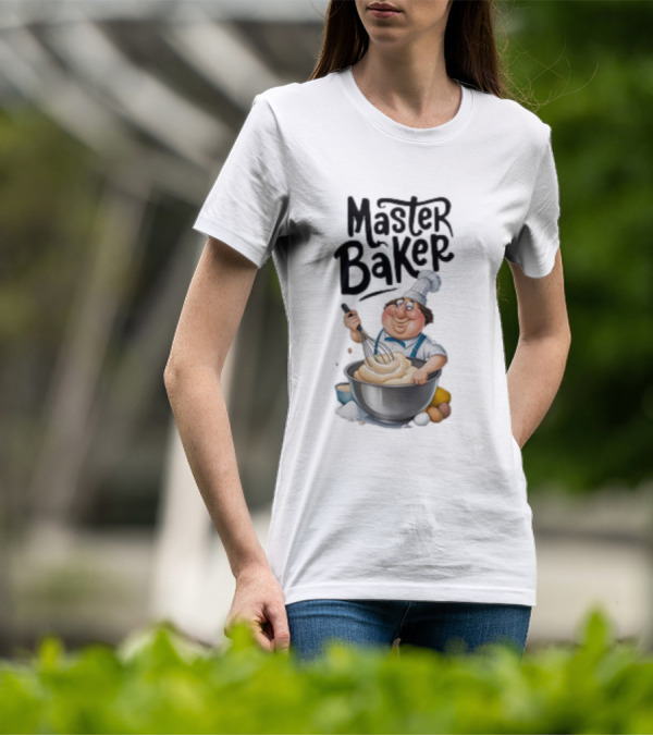 Master Baker Caricature Whisking Dough Enthusiastically T-Shirt