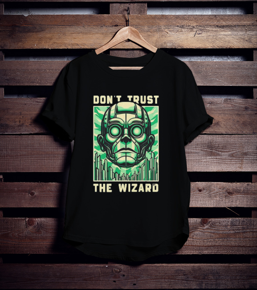 Don't Trust The Wizard Futuristic Metallic Face With Green Shards T-Shirt