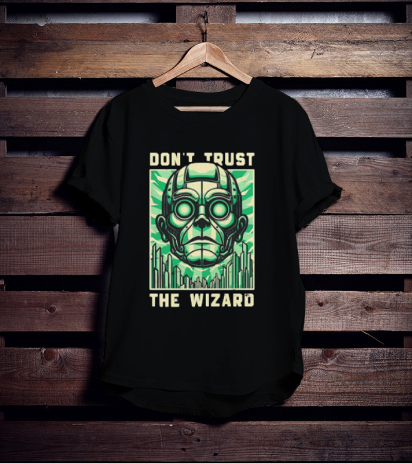 Don't Trust The Wizard Futuristic Metallic Face With Green Shards T-Shirt
