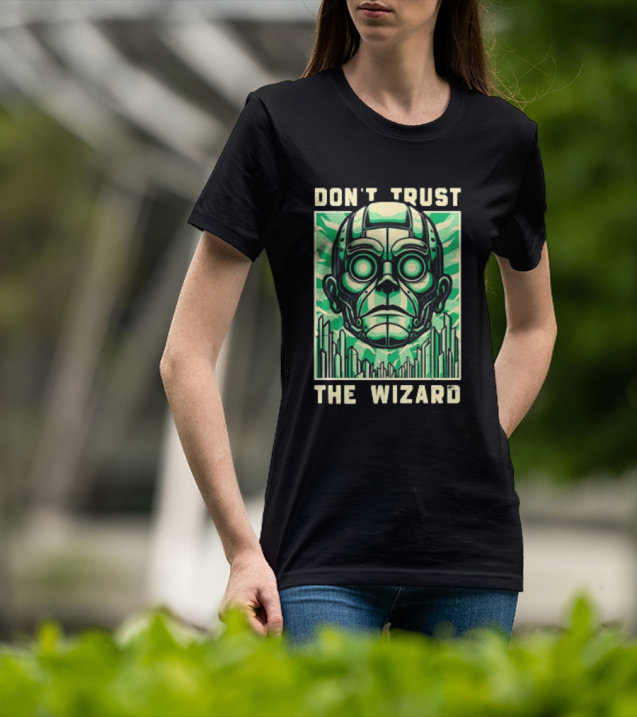Don't Trust The Wizard Futuristic Metallic Face With Green Shards T-Shirt