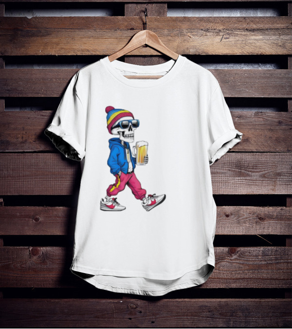 Skeleton Somewhere It's Beer Time Walking With A Mug T-Shirt