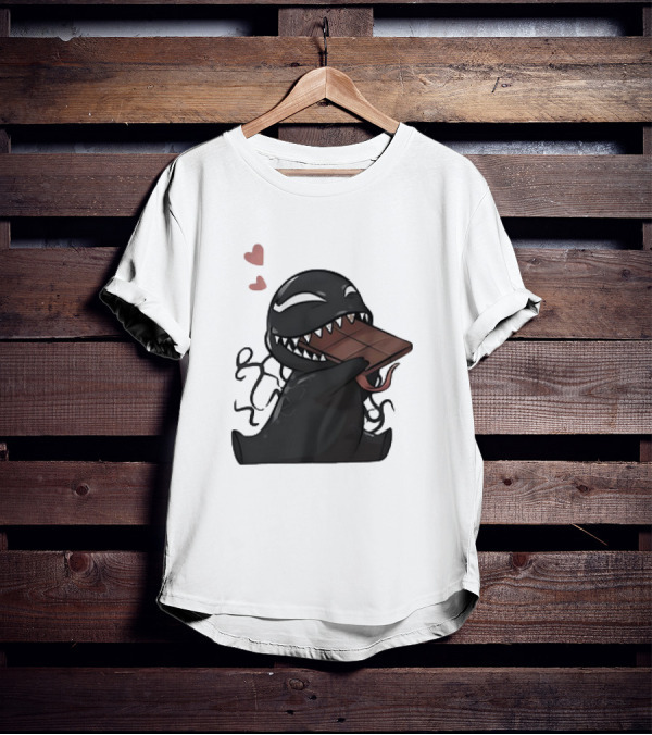 Venom Eating Chocolate Cartoon Meme With Hearts T-Shirt