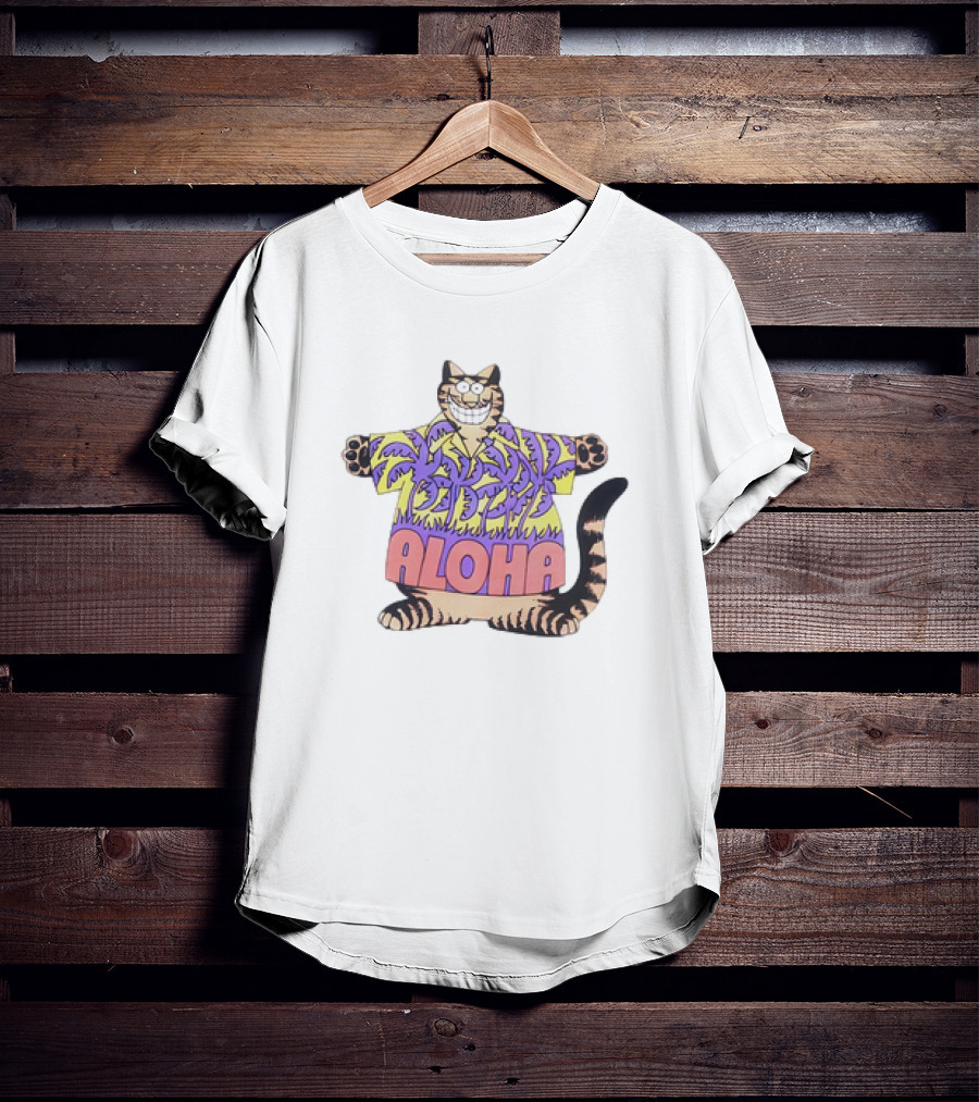 B Kliban Fat Cat Aloha Hawaii Crazy Purple Palm T-Shirt