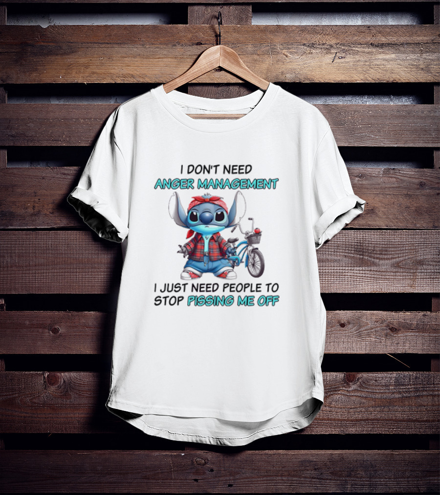 Stitch I Don’t Need Anger Management People Stop Pissing Me Off Bicycle Plaid T-Shirt