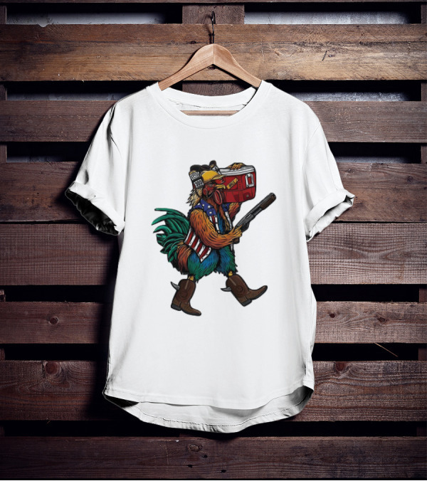 Merica Tacticock Chicken Patriotic Rooster With Beer Cooler And Shotgun T-Shirt