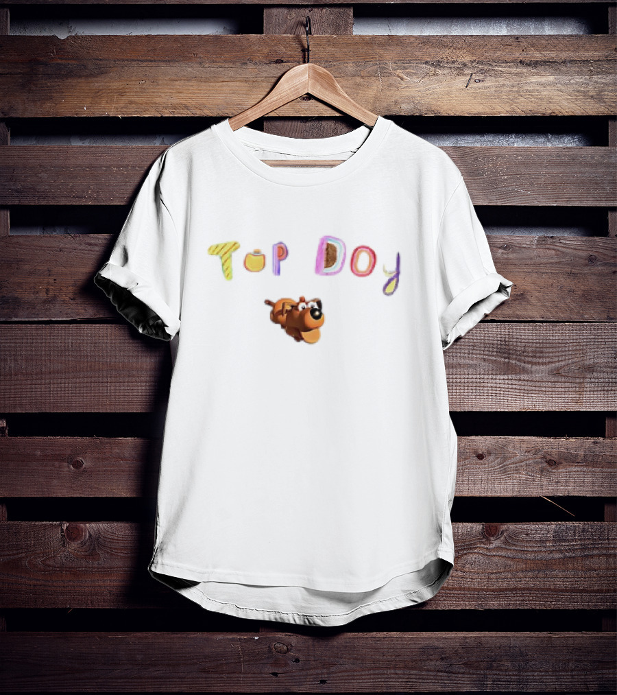 Top Dog Cartoon Character Playful Typography T-Shirt