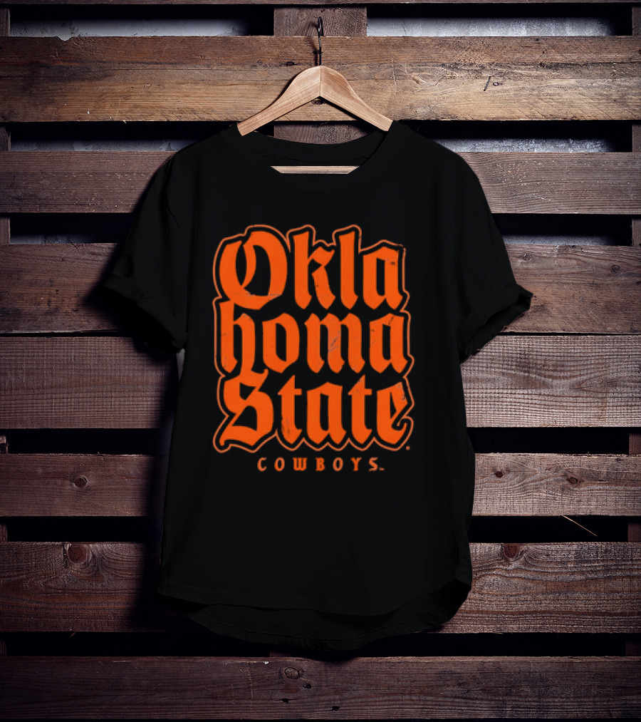 Oklahoma State Cowboys Retro Gothic Orange Text T-Shirt