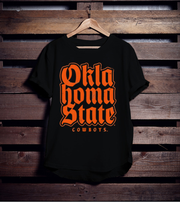 Oklahoma State Cowboys Retro Gothic Orange Text T-Shirt