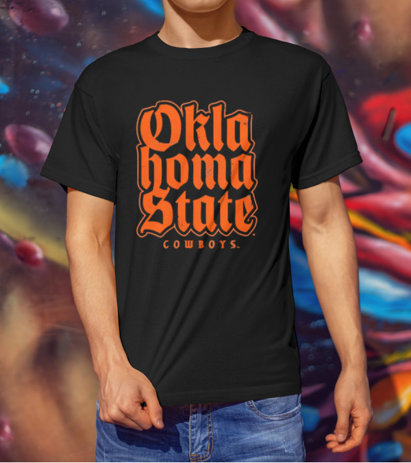 Oklahoma State Cowboys Retro Gothic Orange Text T-Shirt